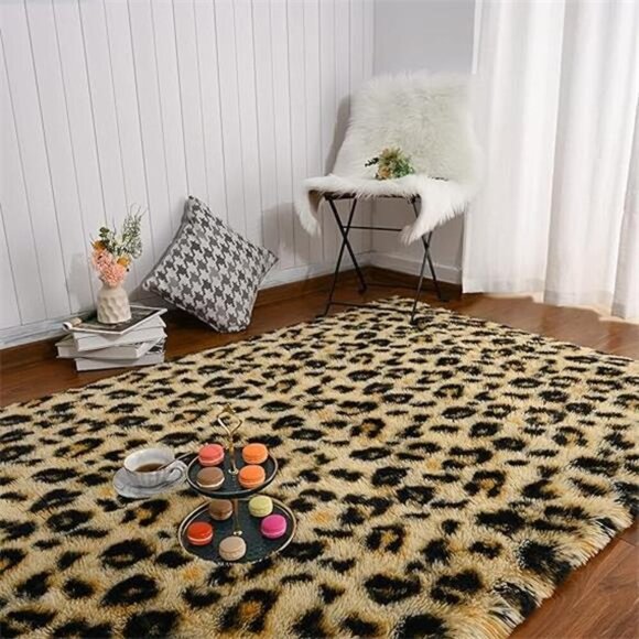 Fluffy Leopard Rug,Premium Cheetah Print Rugs, Soft Comfy Faux Fur Animal Carpet - Picture 7 of 7